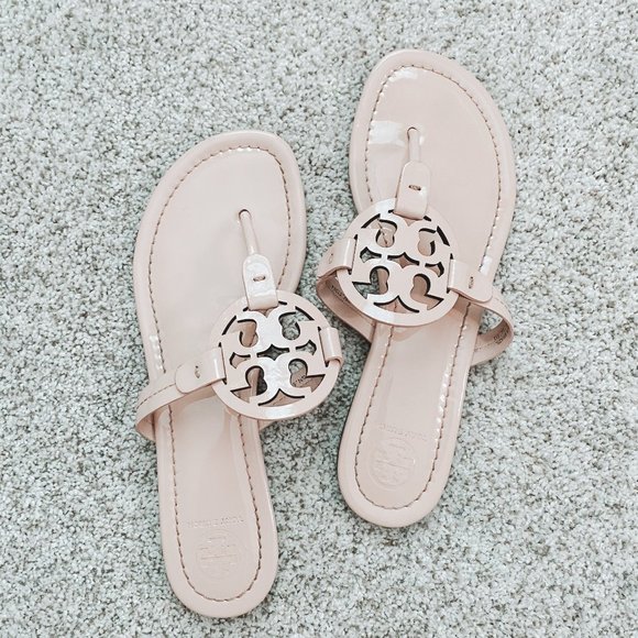 Tory Burch Shoes - Tory Burch Patent Leather Miller Sandal Seashell
